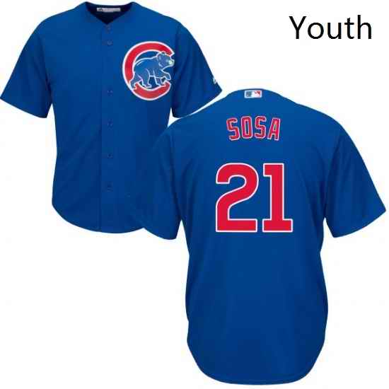 Youth Majestic Chicago Cubs 21 Sammy Sosa Replica Royal Blue Alternate Cool Base MLB Jersey